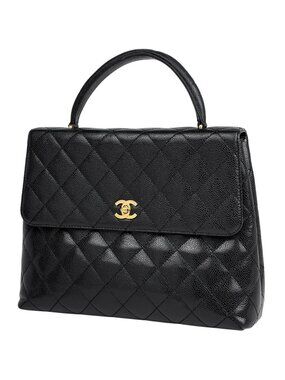 Chanel CC Logo Handbag Quilted Caviar Leather Black